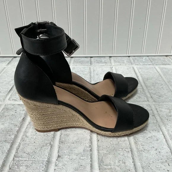 A New Day Ankle Strap Open Toe Espadrille Wedge Sandals Black - Picture 7 of 10